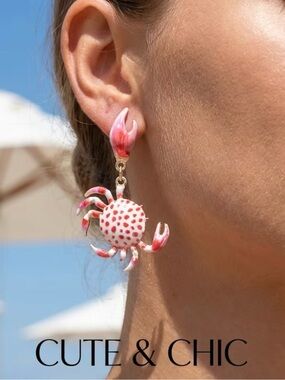 New! Cute & Chic Pink Crab Drop Earrings. Unique Trendy Crab Earrings 🦀 A3-97